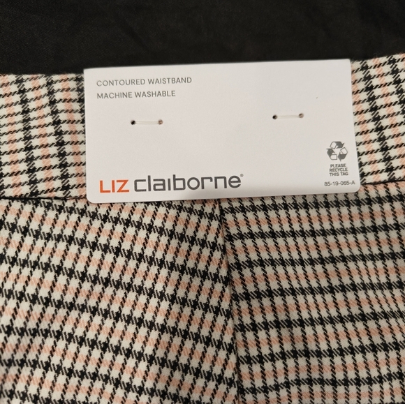 🤍Liz Claiborne Emma Ankle Length Mid Rise Plaid Navy Pink Dress Pant Size 28W - Picture 3 of 8